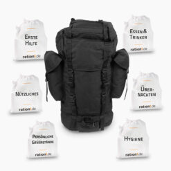 Notfallrucksack gefüllt – Premium Marschgepäck für Evakuierung, Not-Lager und Bushcraft