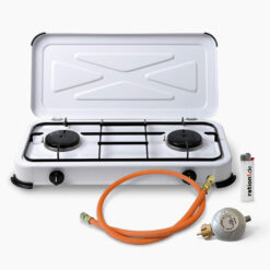 Gaskocher 2-flammig mit Zündsicherung inkl. Druckregler und Gasschlauch