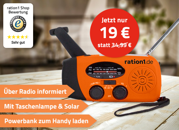 ration1 Kurbelradio, Notfallradio mit Solar und Powerbank