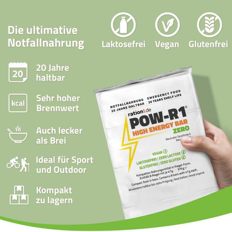 POW-R1® ZERO Notvorrat Glutenfrei Tagesration 20 Jahre haltbar - ration1.de
