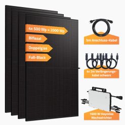 Balkonkraftwerk Full-Black, 2000Wp, bifazial, 4 Solarmodule und Wechselrichter