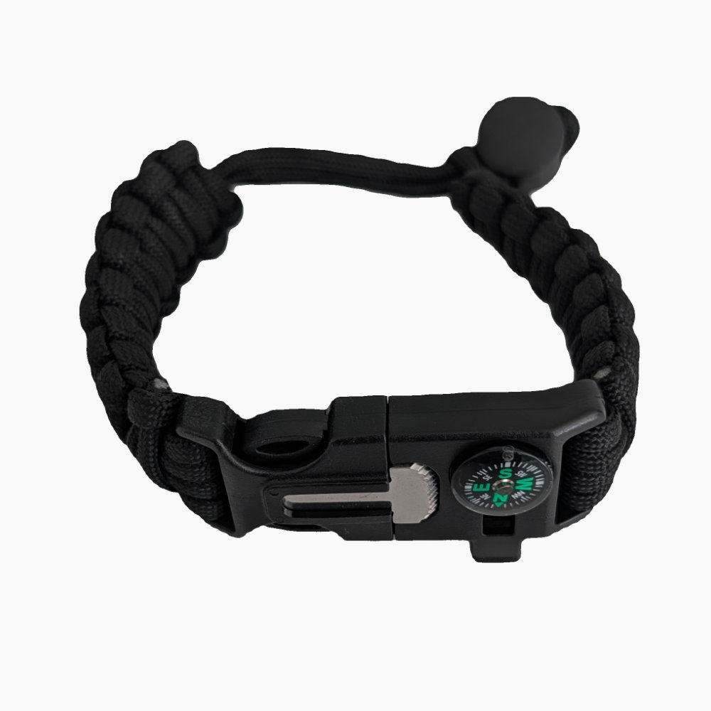 Multifunktions-Armband mit Kompass, Zündstein, Pfeife und 5m Paracord