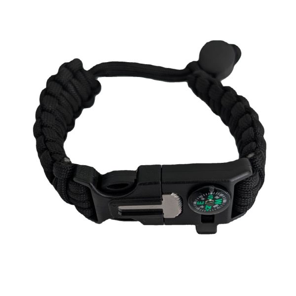 Multifunktions-Armband mit Kompass, Zündstein, Pfeife und 5m Paracord für Notfallrucksack