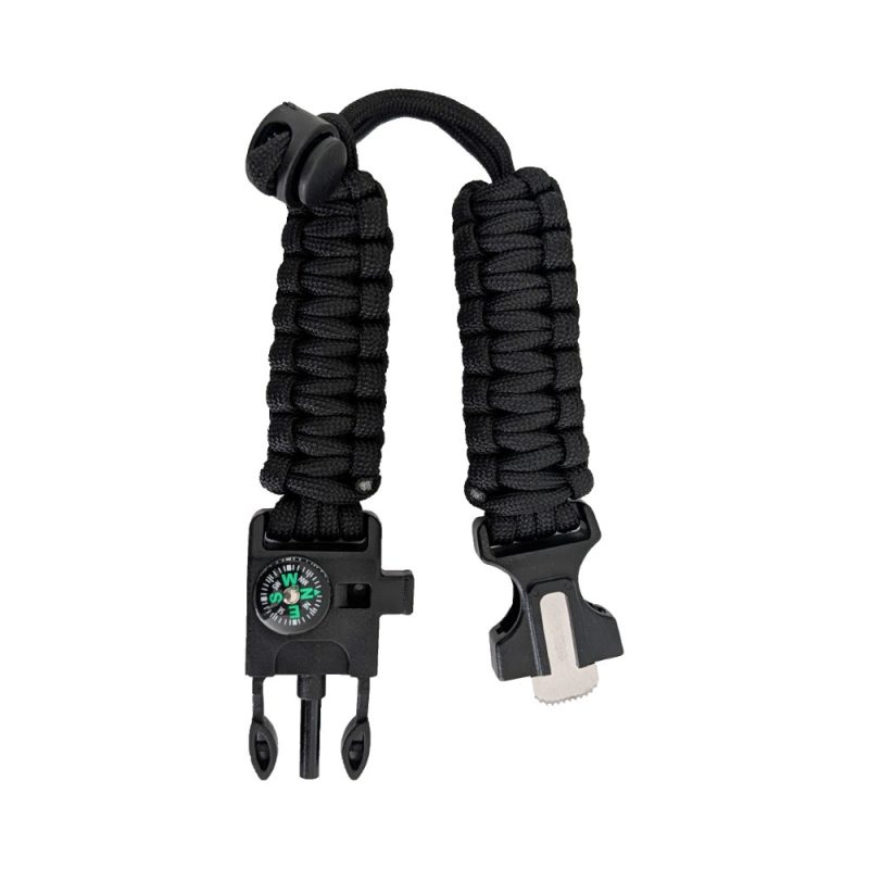Multifunktions-Armband mit Kompass, Zündstein, Pfeife und 5m Paracord